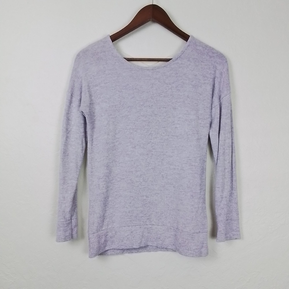 Poof Girl‎ Large Lavender Purple Knit Sweater V-Neck Crisscross Back Long Sleeve